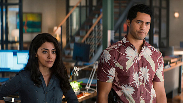 Yasmine Al-Bustami as Lucy Tara and Alex Tarrant as Kai Holman in NCIS: Hawai'i