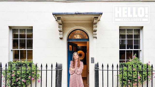 Marine Tanguy posing on front step of Georgian townhouse in Marylebone