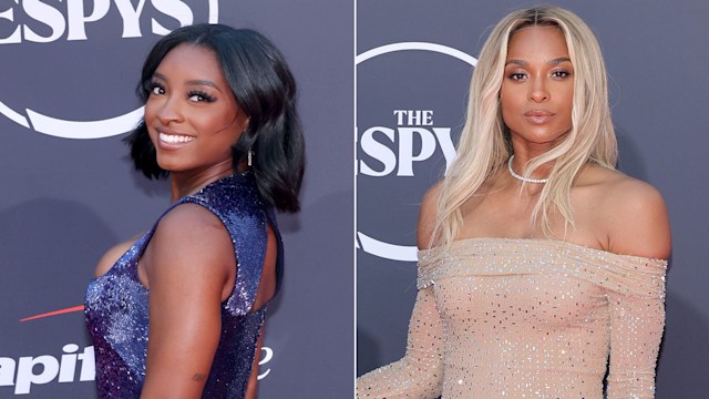 split image of simone biles and ciara at 2025 espys
