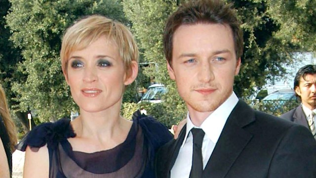 Anne Marie Duffy in a blue dress with short blonde hair next to James McAvoy