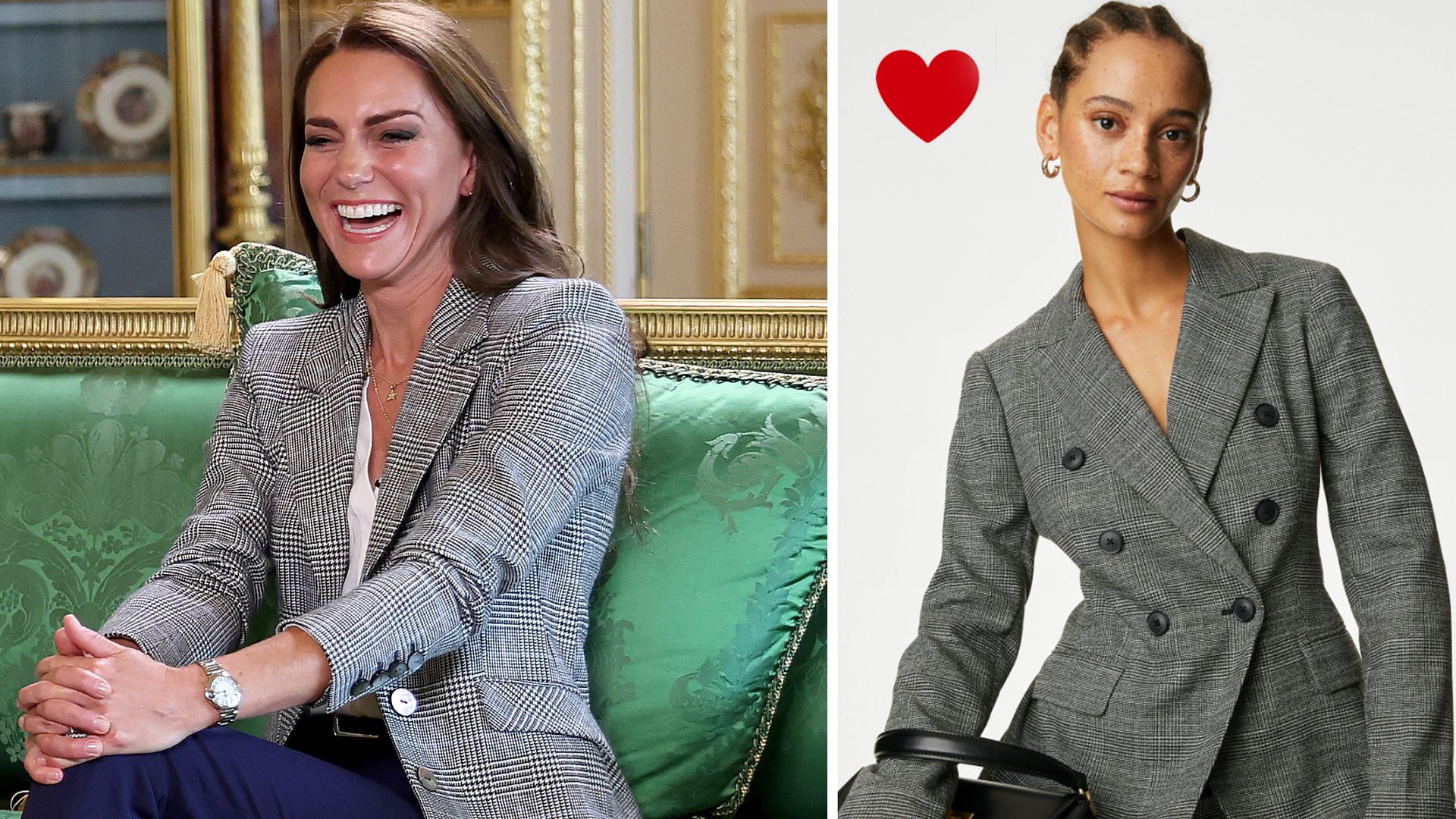 split image princess kate and checked blazer 
