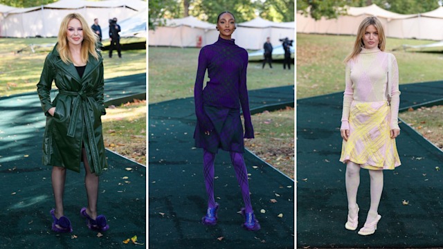 kylie mingoue, jourdan dunn and georgia may jagger at burberry's ss24 london fashion week show