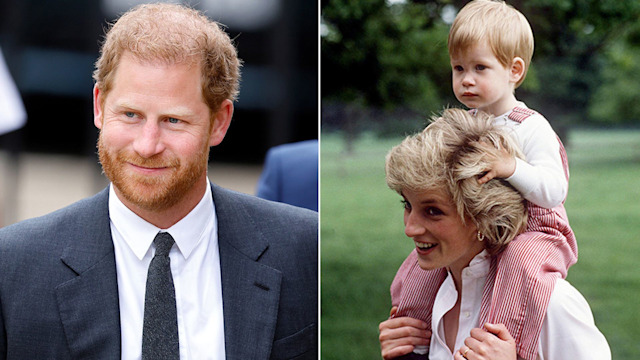 A split image of Prince Harry and Princess Diana and Harry