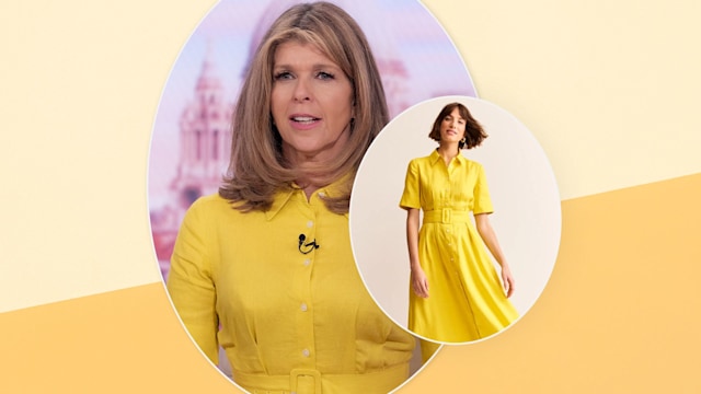 split image kate garraway and yellow boden dress 