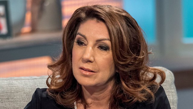 Jane McDonald in a black outfit looking downcast