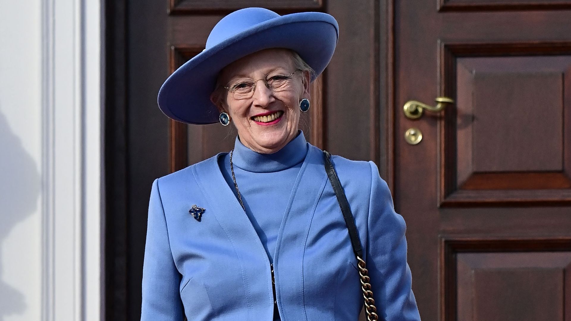 Queen Margrethe in blue coat in Germany