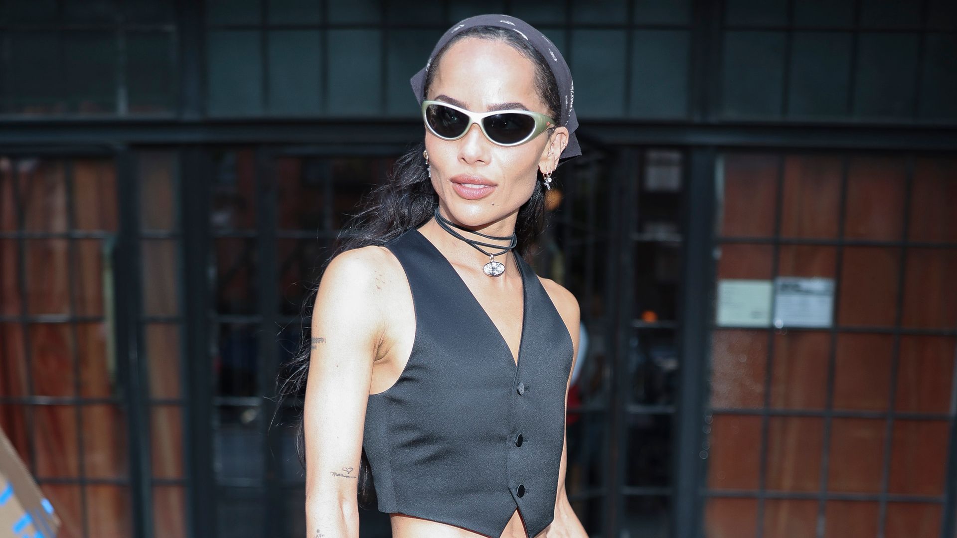 zoe kravitz in waistcoat suit in nyc