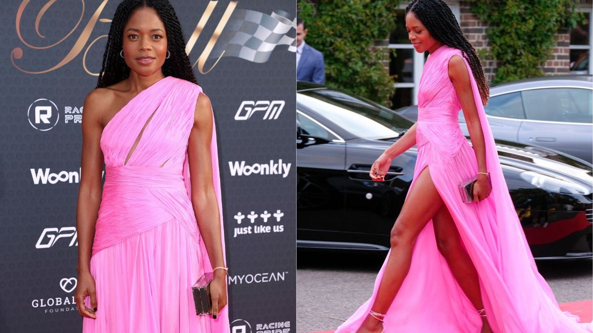 Naomie Harris stuns onlookers in hot pink at Grand Prix ball