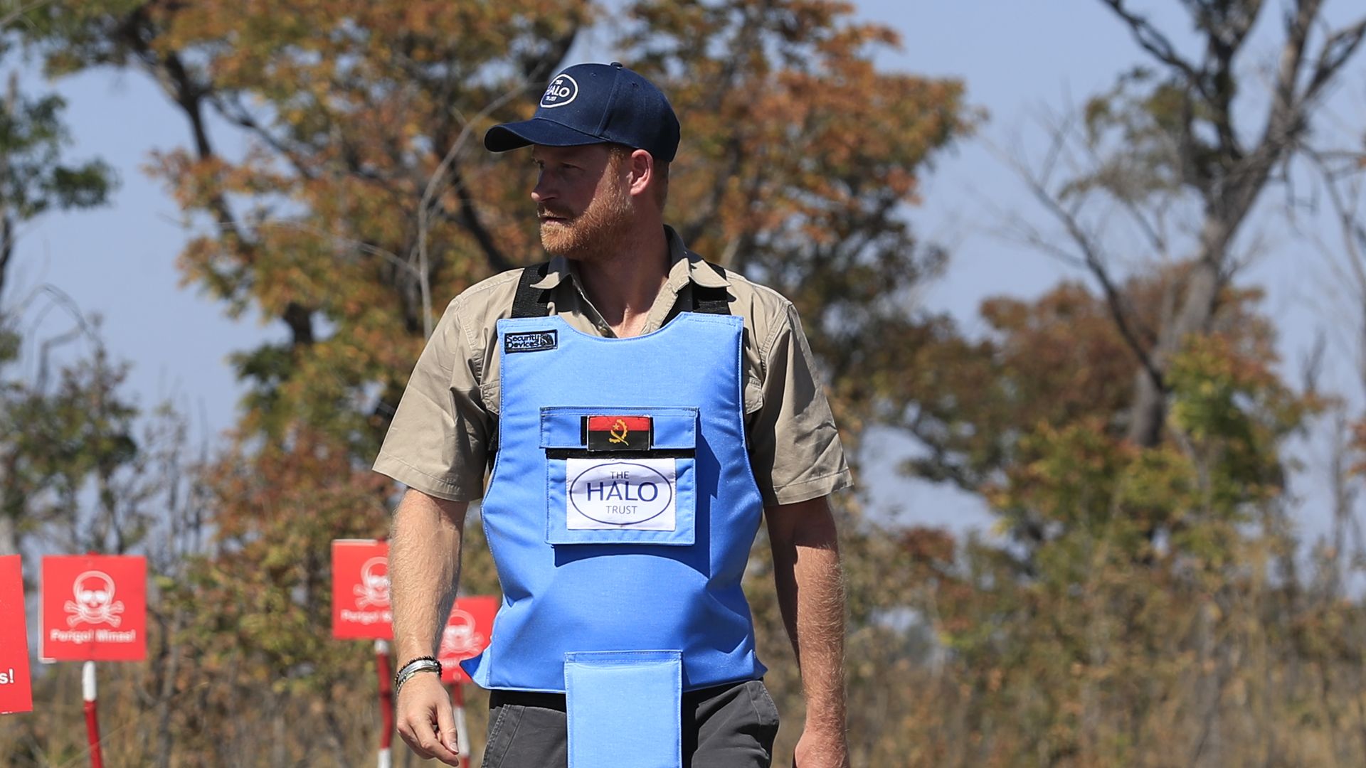 The Duke of Sussex, 40, delivers life-saving mine awareness messages to local children at a safety class in Cuito Cuanavale, Cuando province, southern Angola, on Wednesday July 16, 2025.