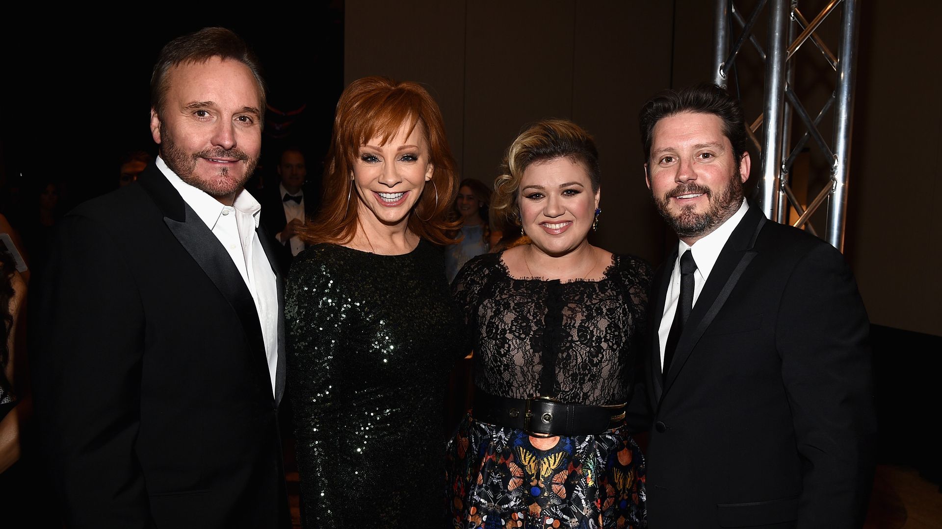 TV Producer Narvel Blackstock, singers Reba McEntire and Kelly Clarkson and Brandon Blackstock in 2015
