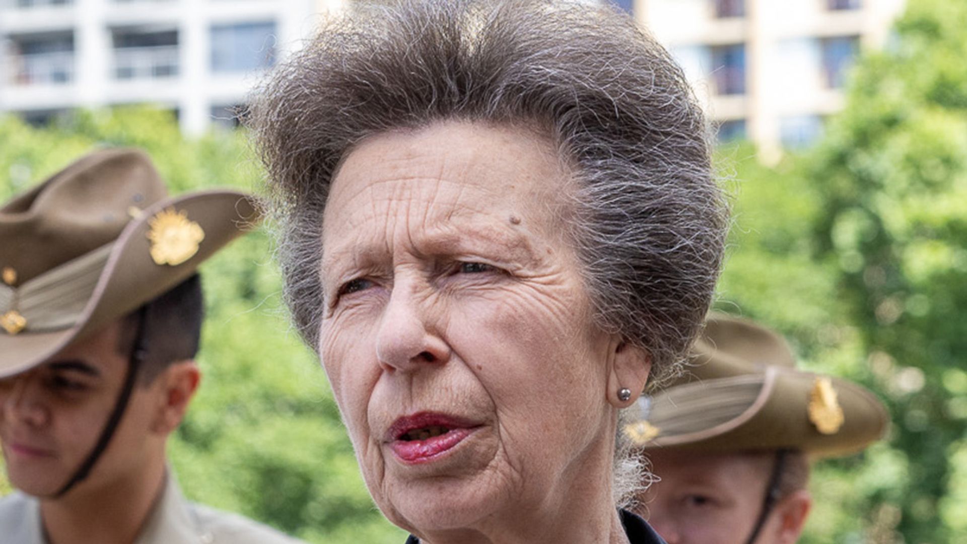 Princess Anne talking to man in military uniform