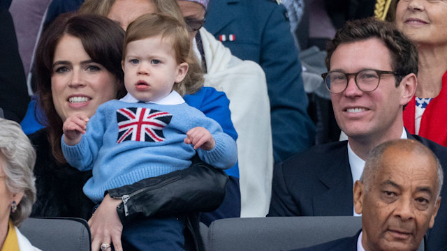 Princess Eugenie and Jack Brooksbank with August Philip Hawke Brooksbank attend the Platinum Pageant