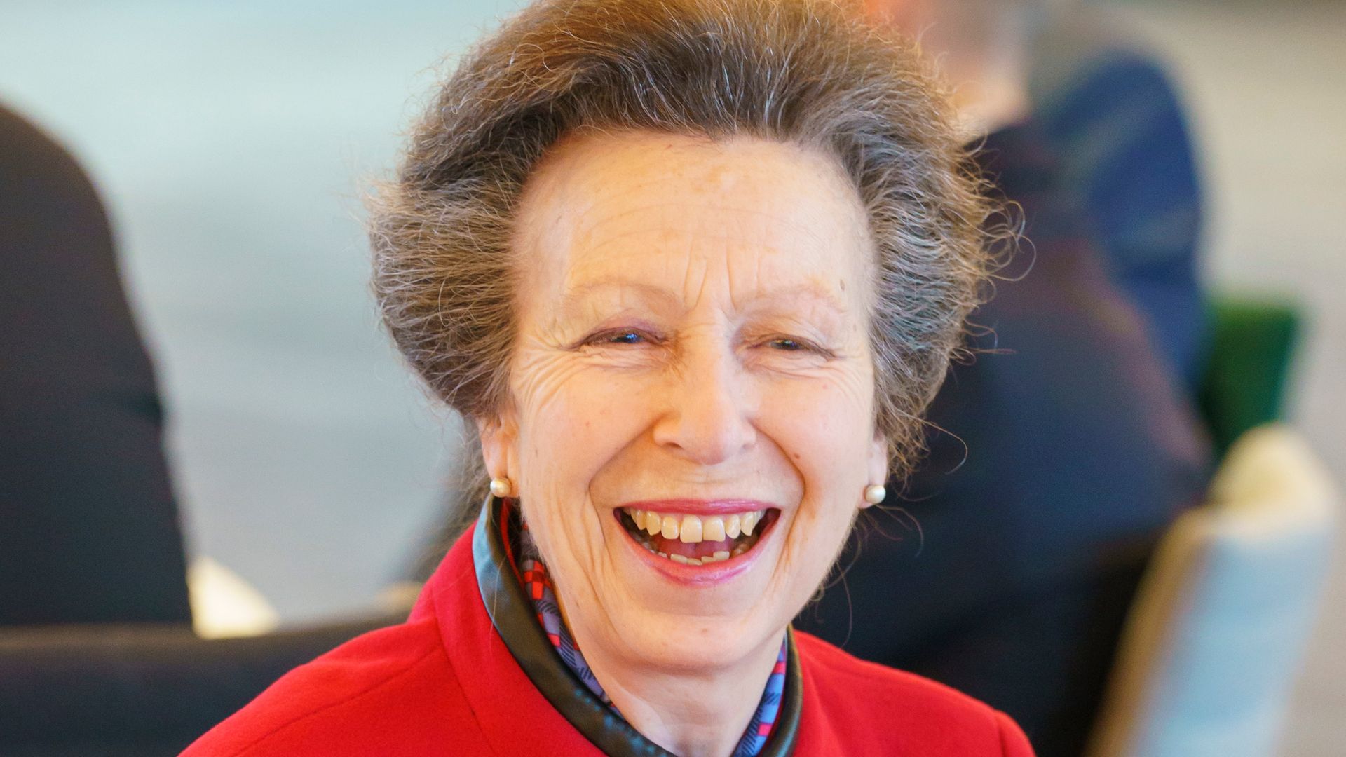 Princess Anne, Princess Royal speaks with guests during a Rugby League Reception to thank the community for their work raising money for Motor Neuron Disease (MND) Association at Headingley Stadium on February 28, 2024 in Leeds, England.