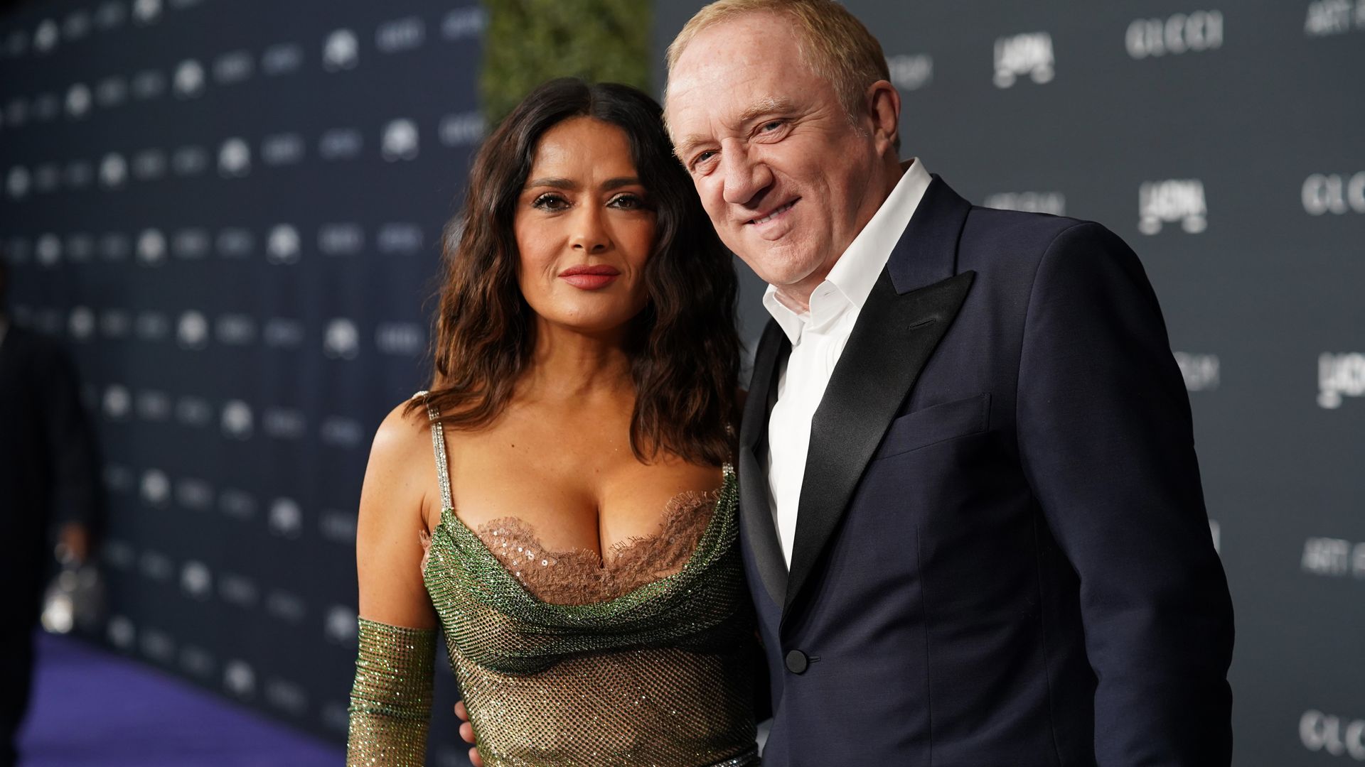 FranÃ§ois-Henri Pinault and Salma Hayek, both wearing Gucci, attend the 2022 LACMA ART+FILM GALA Presented By Gucci at Los Angeles County Museum of Art on November 05, 2022 in Los Angeles, California. (Photo by Presley Ann/Getty Images for LACMA)