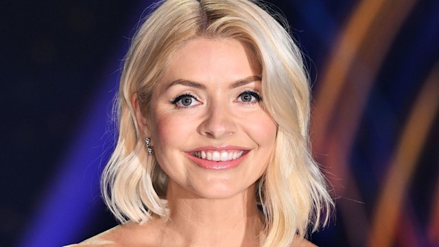 Holly Willoughby in a strapless gown during dancing on ice