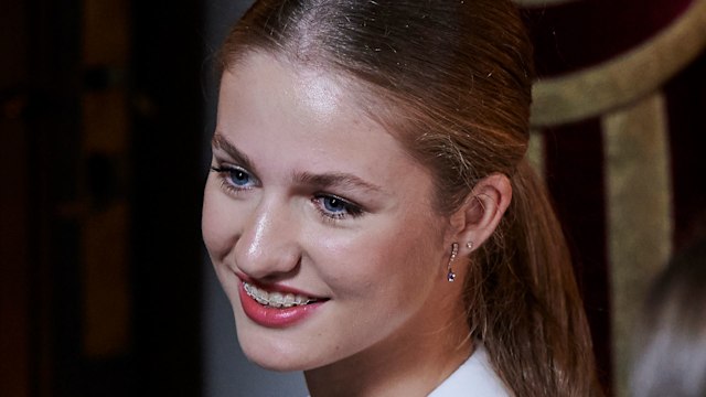 Crown Princess Leonor of Spain during the reception on the occasion of Princess Leonor receiving the Collar of the Order of Carlos III on October 31, 2023 in Madrid, Spain. Crown Princess Leonor Swears Allegiance To The Constitution the day of her 18th birthday.