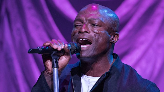 Seal holding a mic and singing on stage