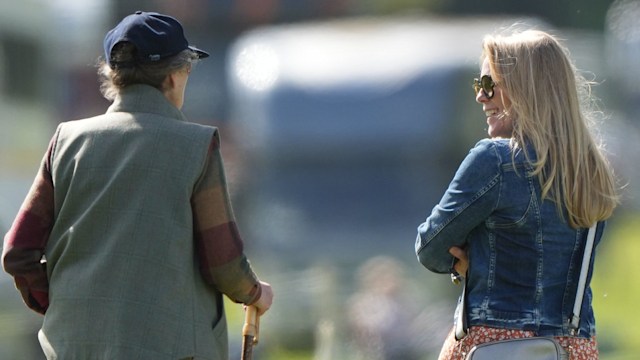 Autumn Phillips talking to Princess Anne at horse trials