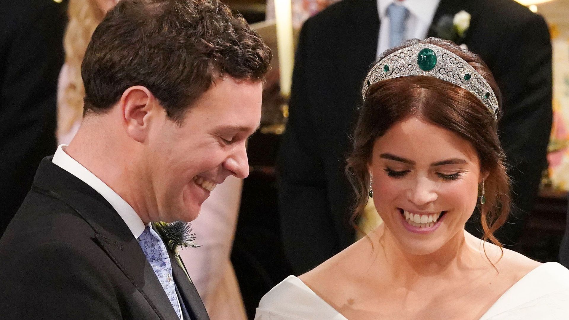 Princess Eugenie and Jack Brooksbank smiling as they exchanged wedding rings
