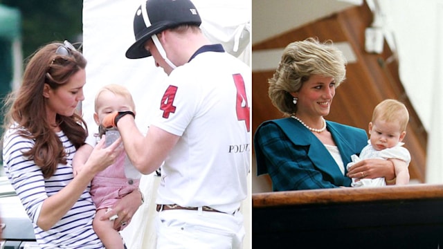 Princess Kate and Princess Diana holding their young children