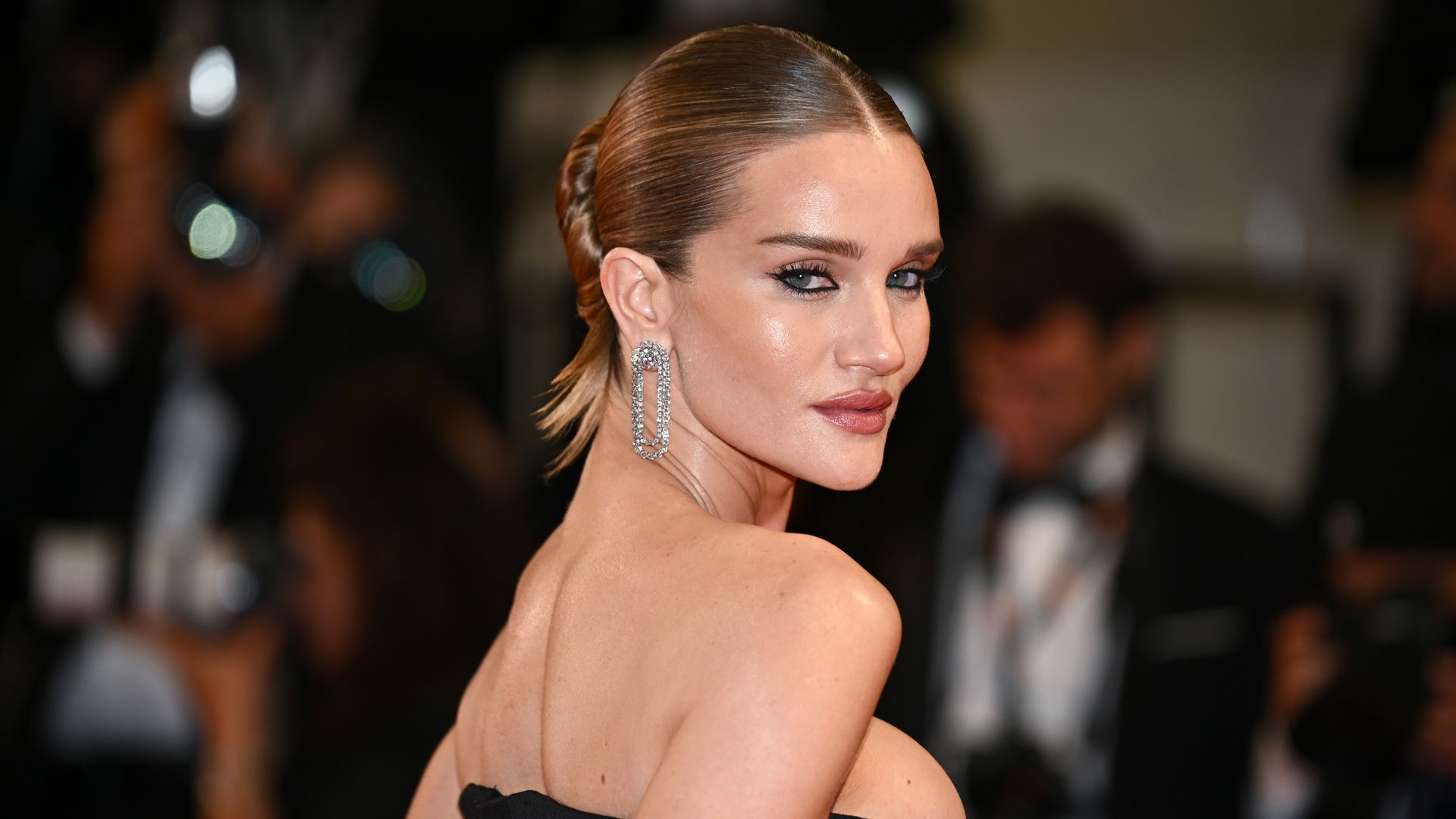 Rosie Huntington-Whiteley wearing Victoria Beckham strapless jumpsuit on the red carpet at Cannes