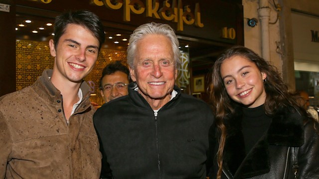Michael Douglas poses for a photo with his daughter Carys and son Dylan at Grand Bazaar on the 3rd day of their holiday in Istanbul, Turkey on January 6, 2020