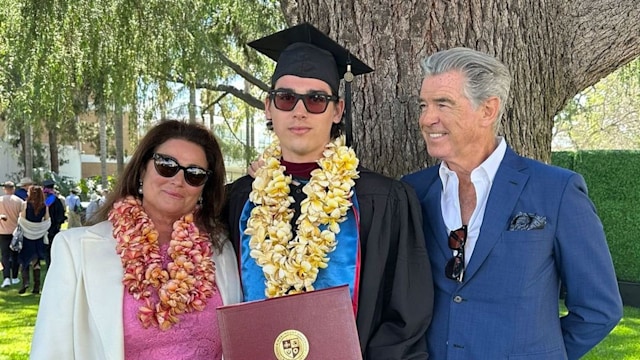 Pierce Brosnan and Keely Shaye Brosnan celebrating their son Paris' college graduation