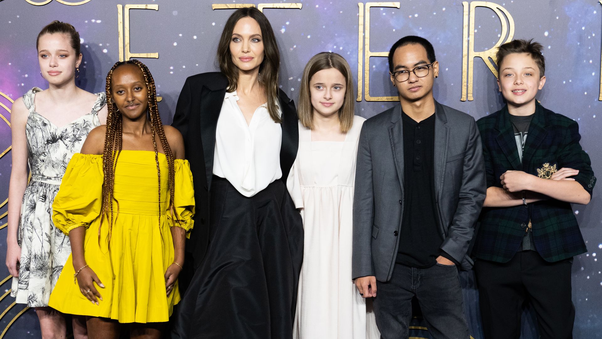 Angelina Jolie and her kids at the Eternals premiere