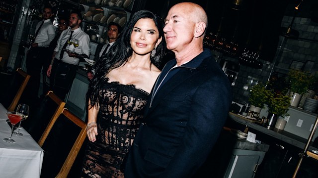 Lauren Sanchez and Jeff Bezos at the Monse Maison Pre-Met Cocktail Celebration held at La Mercerie on May 5, 2024 in New York, New York.