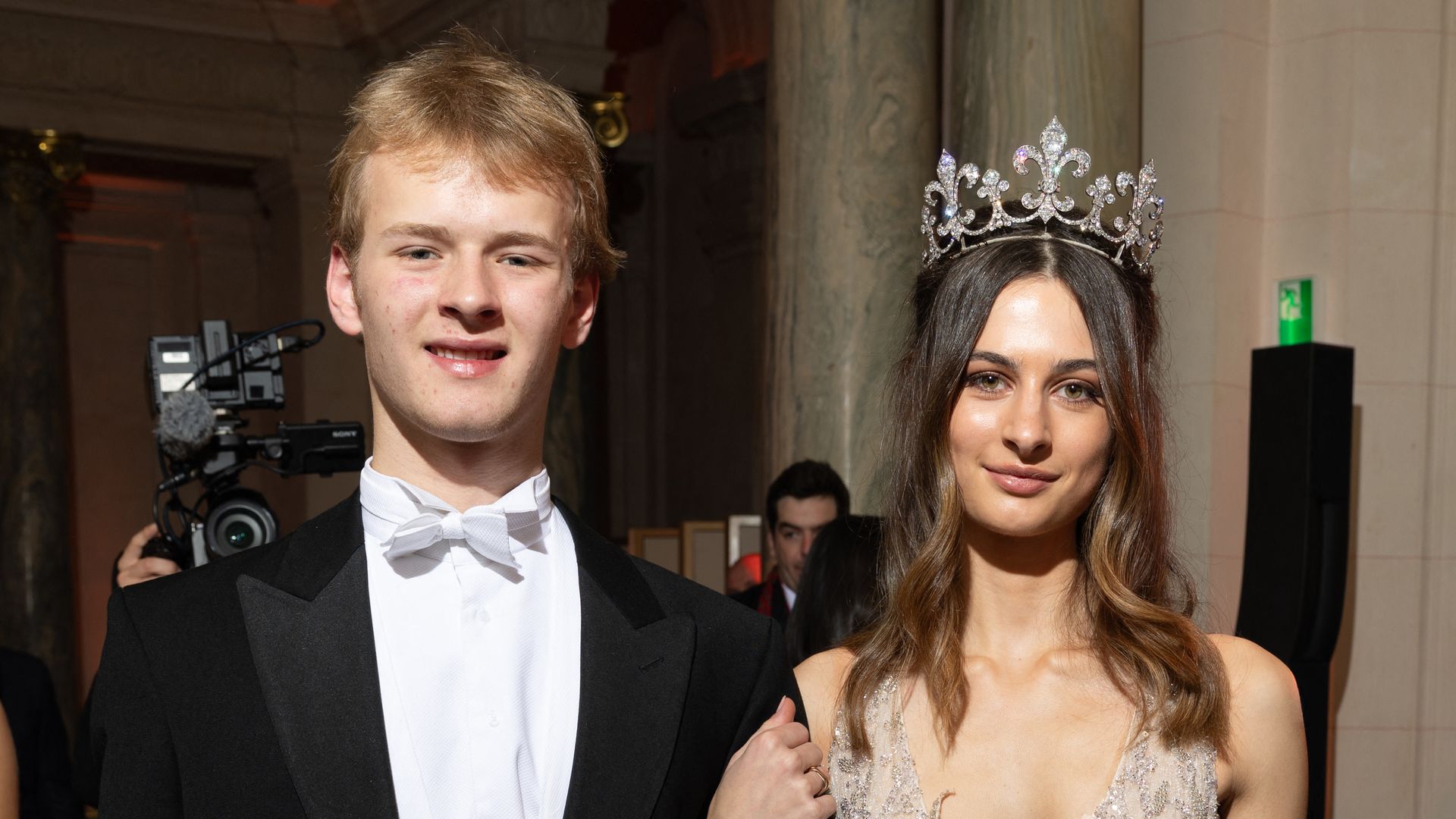 Duke of Kent's grandson Albert Windsor escorts Eulalia de Orleans-Borbon, goddaughter of the former King Juan Carlos of Spain,  at the Le Bal des Débutantes 