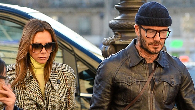 Victoria and David Beckham walking together in Paris