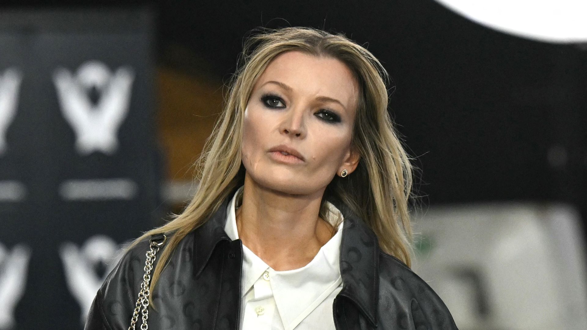 British model Kate Moss lookalike presents a creation by Marine Serre for the Women Ready-to-wear Fall-Winter 2024/2025 collection as part of the Paris Fashion Week, in Paris on March 4, 2024. (Photo by Miguel MEDINA / AFP) (Photo by MIGUEL MEDINA/AFP via Getty Images)