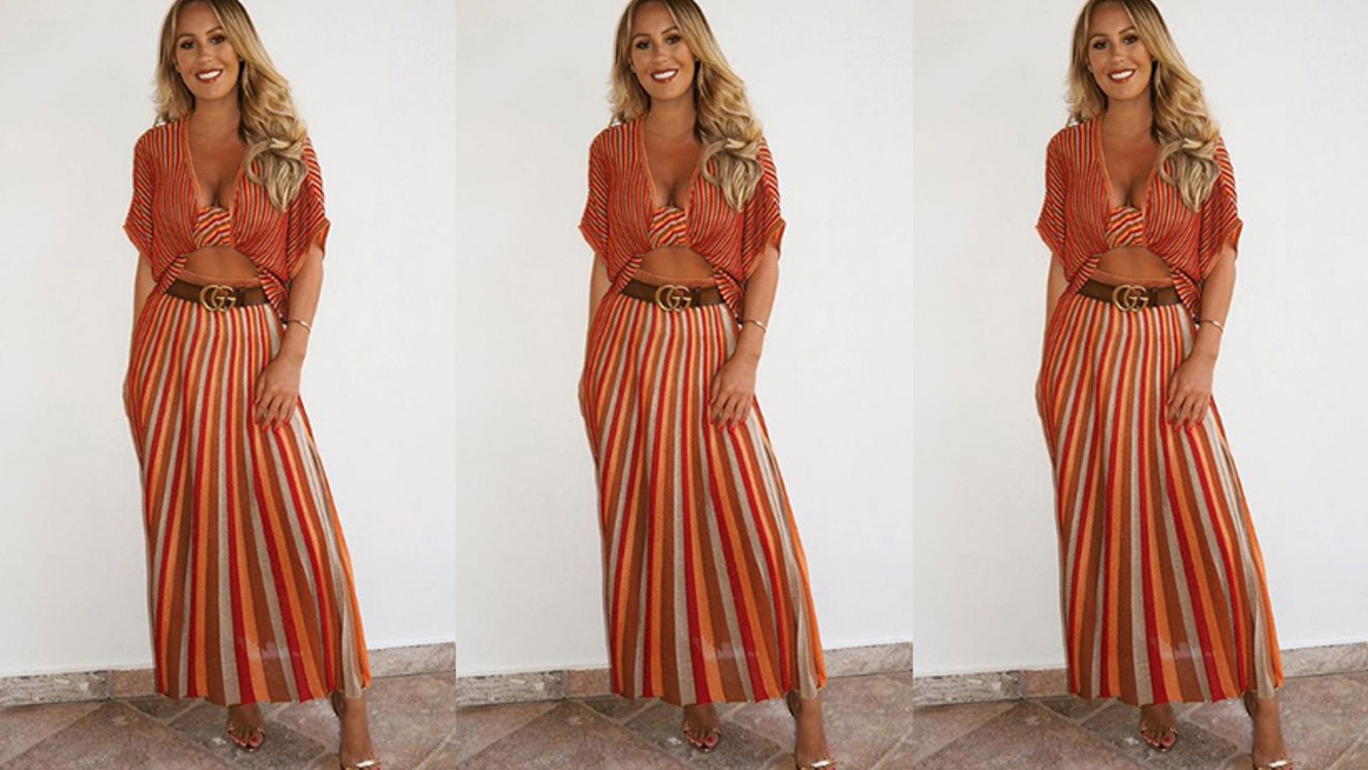 kate wright orange red striped skirt instagram