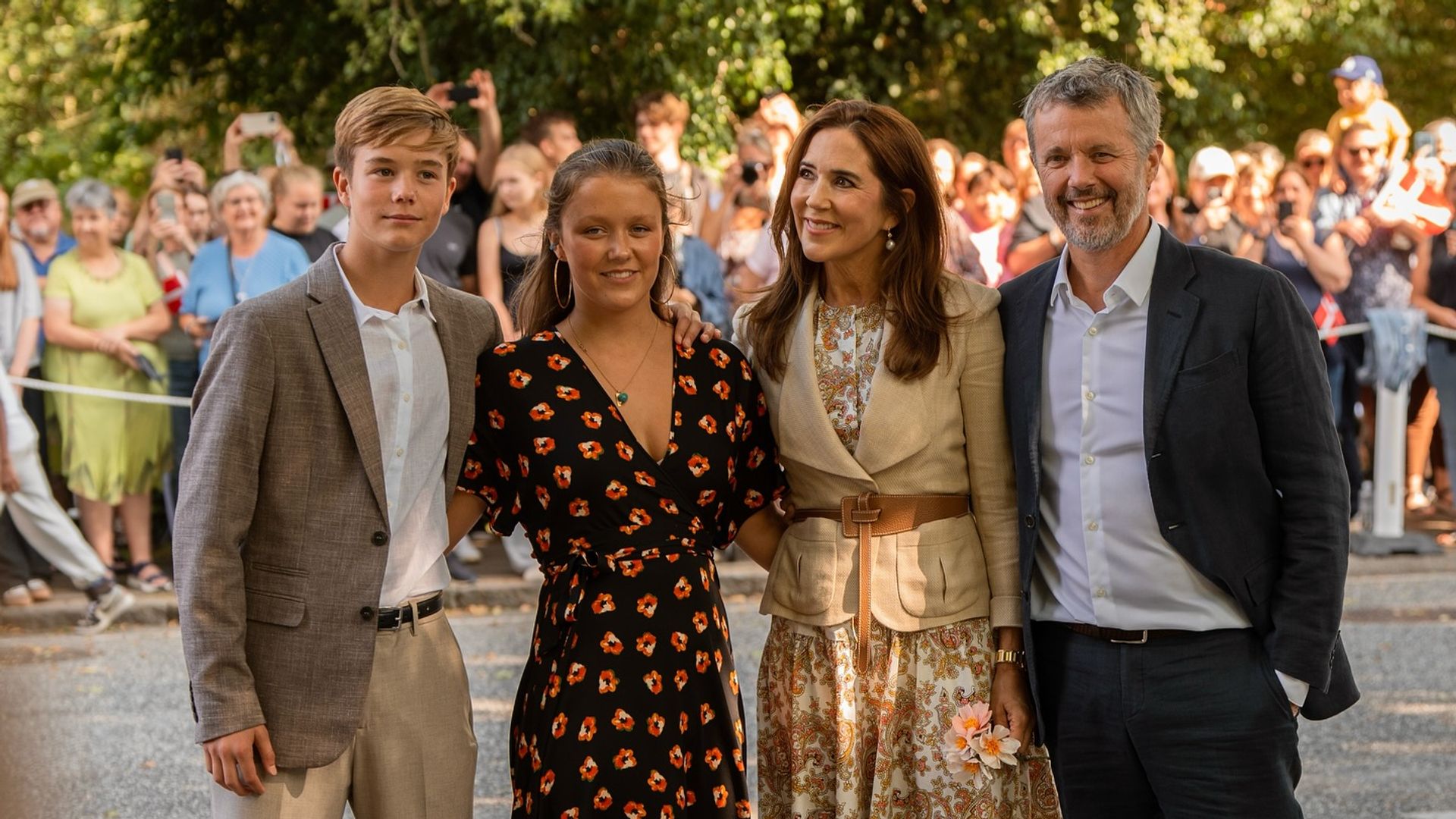 Prince Vincent, Princess Isabella, Queen Mary and King Frederik pose for photo in Grasten