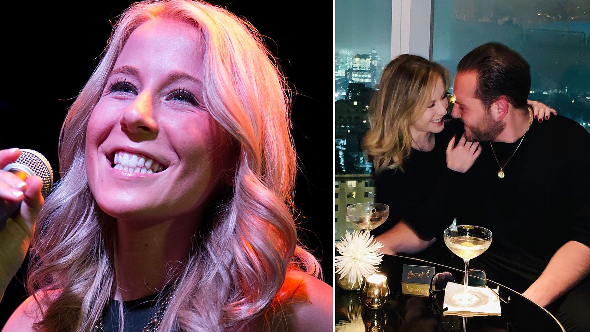 Caitlin Hale singing and cuddling up to Angelo Massagli