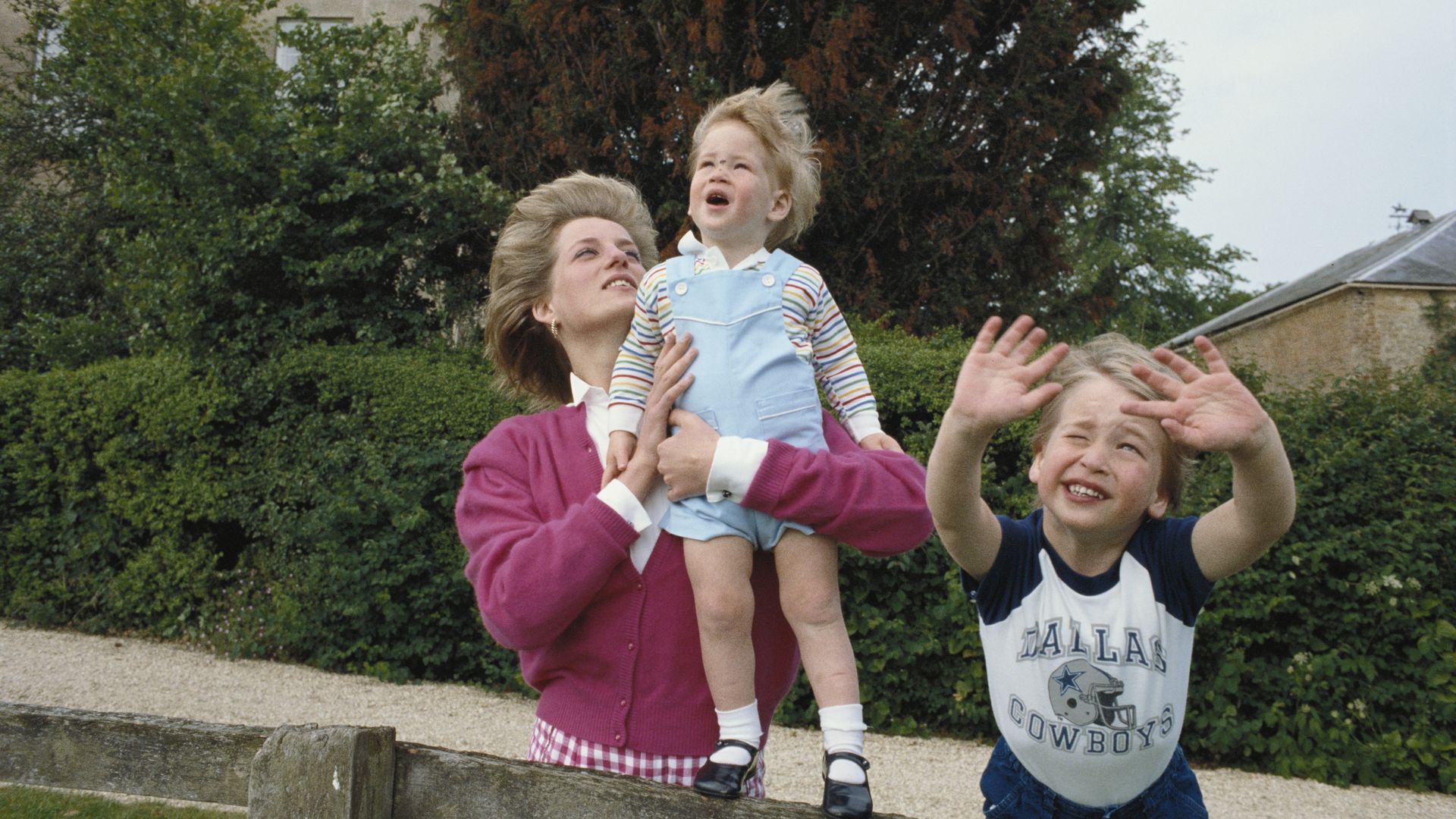 Diana, William and Harry playing in the garden at Highgrove House