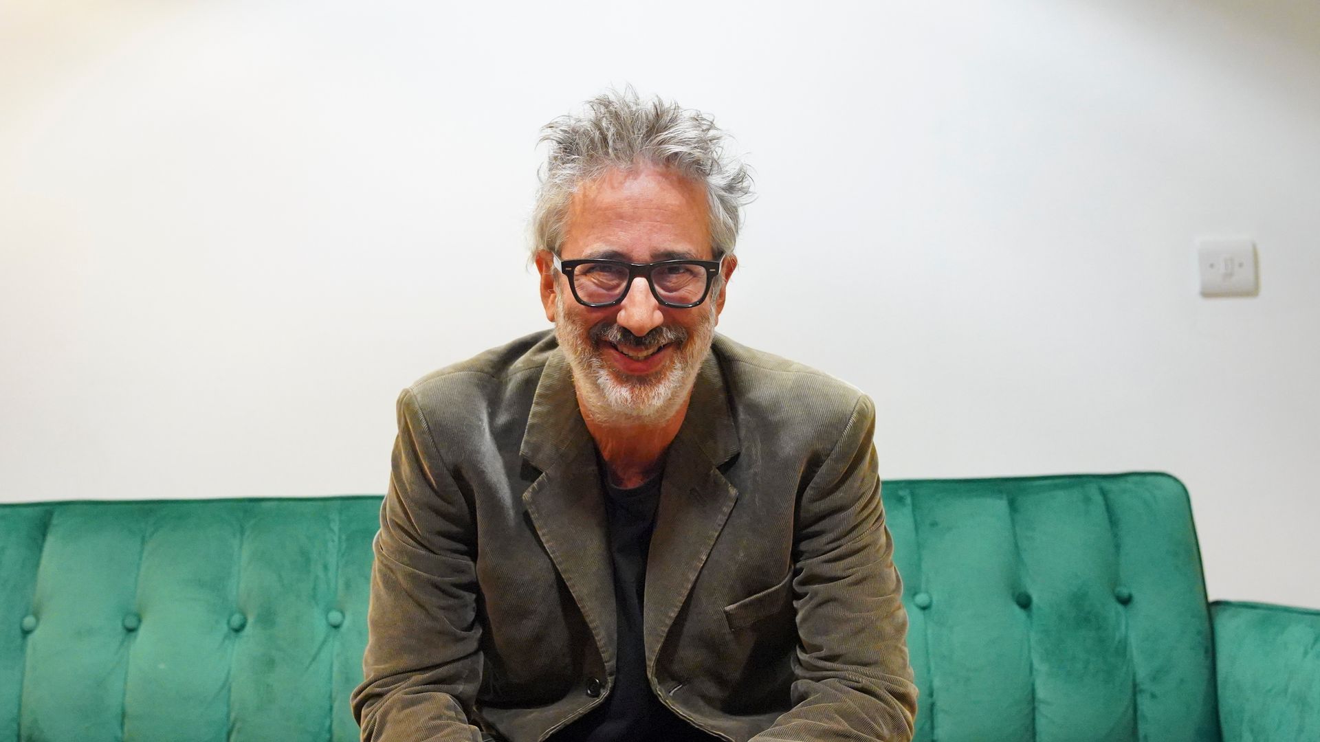 David Baddiel in the green room before giving a talk about his book, "My Family" 
