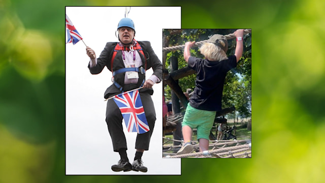 collage of Boris Johnson and Wilf stuck up high