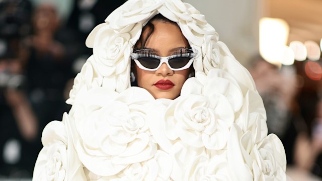 Pregnant Rihanna arrives two hours late to the Met Gala with partner A$AP Rocky in bridal gown