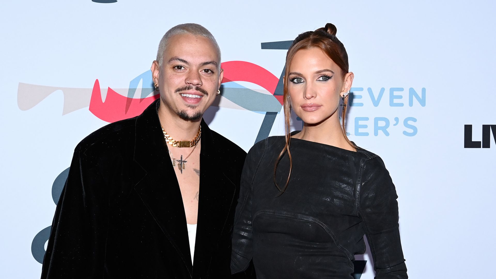 Evan Ross and Ashlee Simpson attend the Jam for Janie GRAMMY Awards Viewing Party presented by Live Nation at Hollywood Palladium on February 04, 2024 in Los Angeles, California