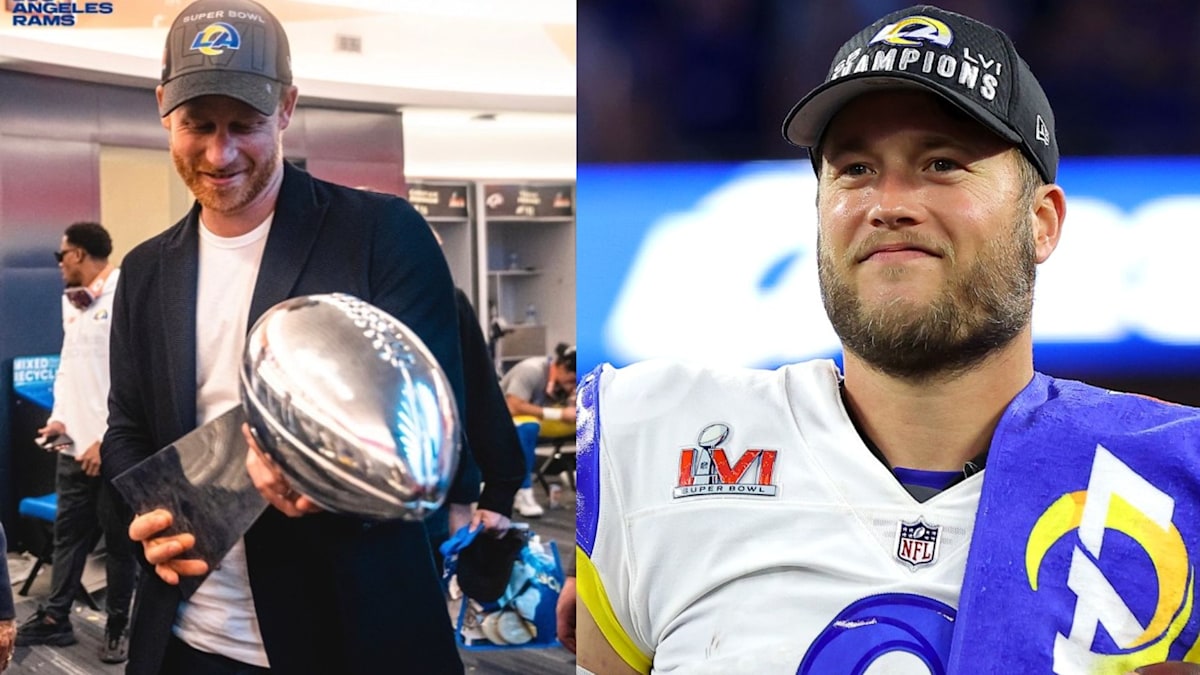 matthew stafford holding super bowl trophy