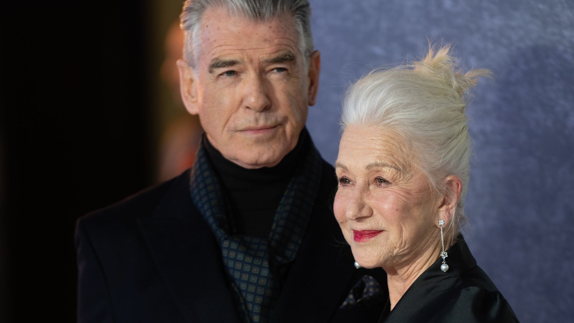 LONDON, ENGLAND - MARCH 27: Pierce Brosnan and Dame Helen Mirren attend the "MobLand" Global Premiere at the Odeon Luxe Leicester Square on March 27, 2025 in London, England. (Photo by Samir Hussein/WireImage)