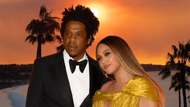 beyonce and jay-z with malibu backdrop 