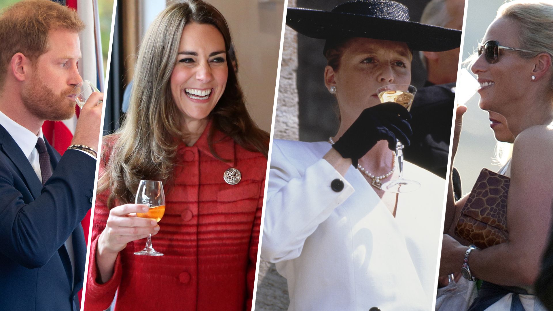 Prince Harry, Kate Middleton, Sarah Ferguson and Meghan Markle sipping drinks