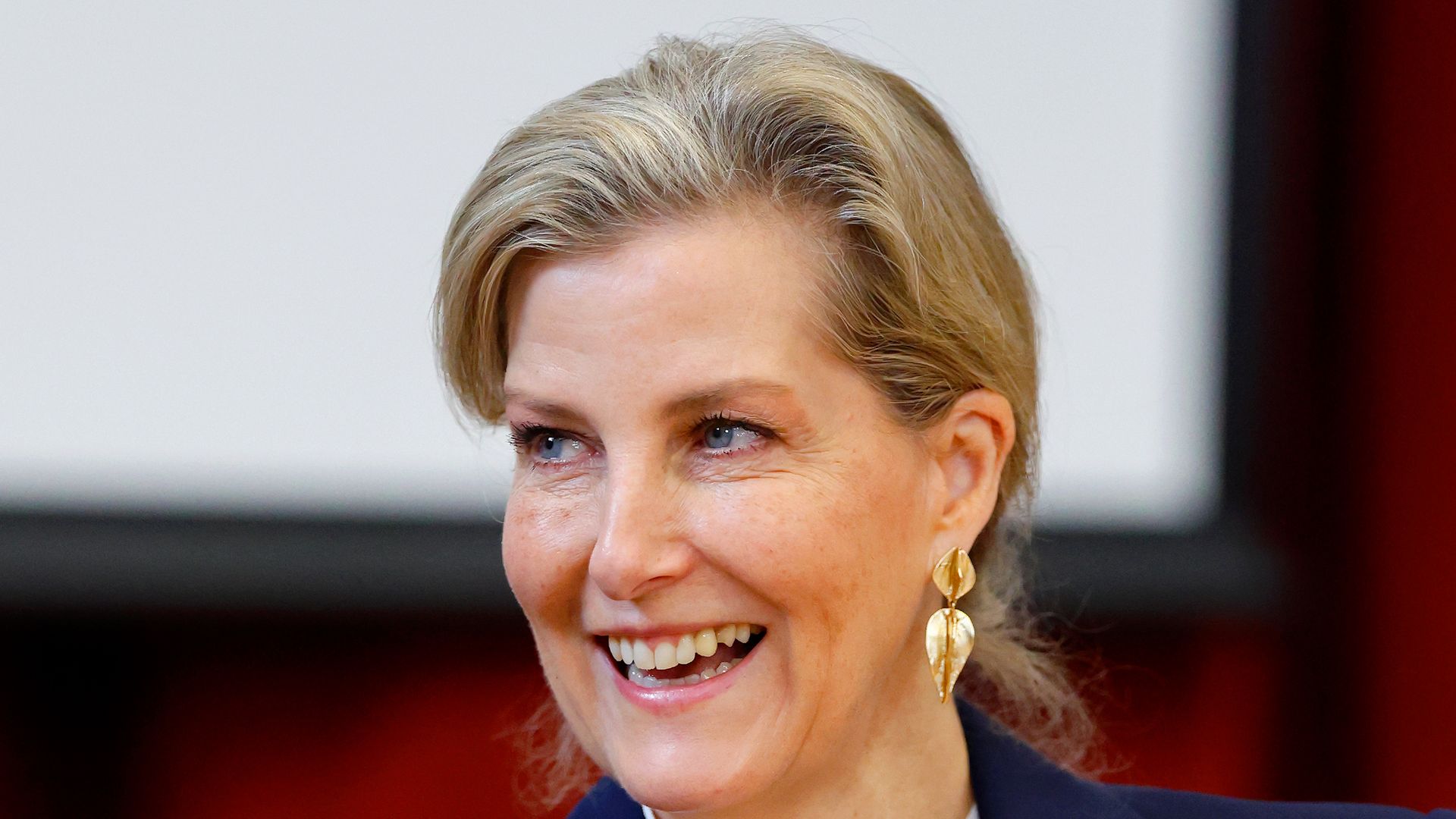 Sophie, Duchess of Edinburgh in navy blazer and white shirt