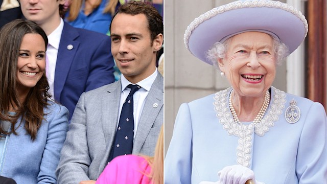 A split image of Pippa James and the Queen