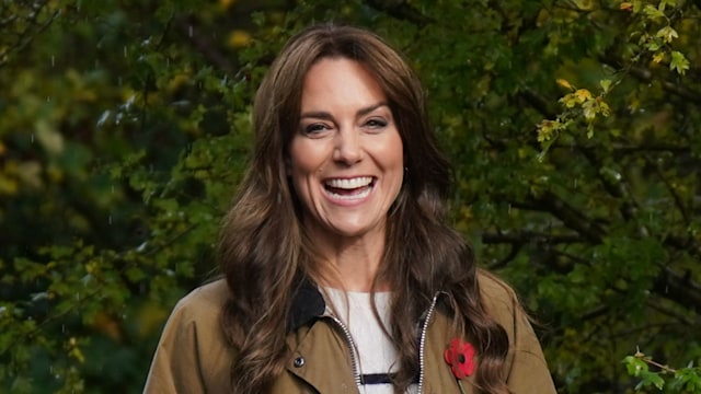 LONDON, ENGLAND - NOVEMBER 1: Catherine, Princess of Wales takes part in a Dad Walk in the local park during a visit to "Dadvengers", a community for dads and their children, in Arnos Grove, north London, to highlight the important role that Dads play in their children's earliest years, as part of her Shaping Us campaign on early childhood, on November 1, 2023 in London, England. Dadvengers is predominately an online community which works to support dads on their journey through parenthood. It has a strong focus on mental wellbeing and supports new fathers in a variety of ways including through online training programmes, podcasts, and more recently the in-person Dad Walks. (Photo by Yui Mok - WPA Pool/Getty Images)