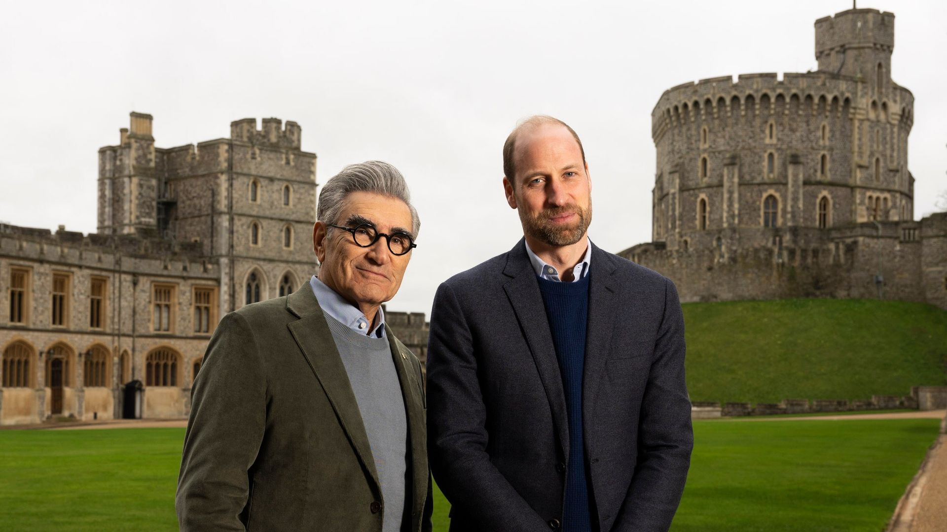 Eugene Levy with Prince William at Windsor Castle for the third season of “The Reluctant Traveller With Eugene Levy,” now streaming on Apple TV+.