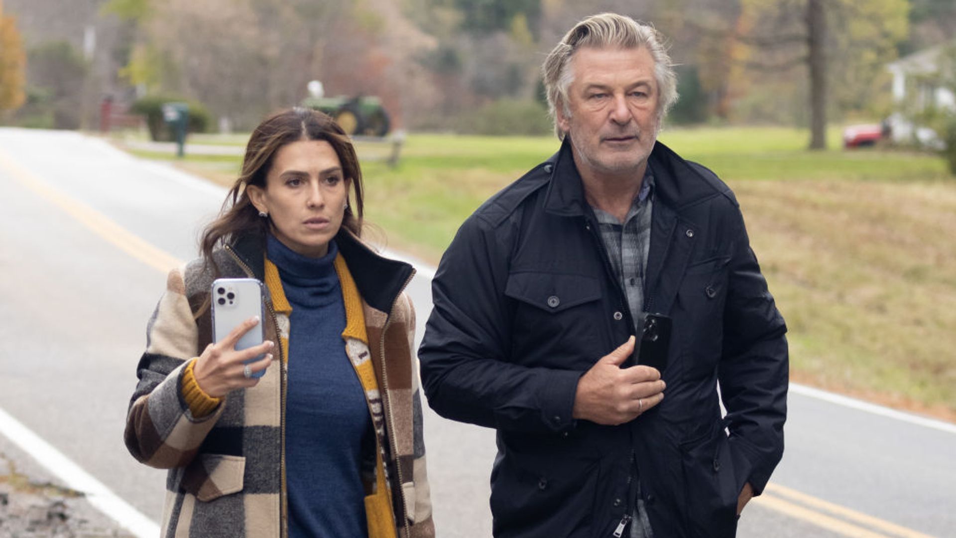 Hilaria Baldwin and Alec Baldwin on a walk in Manchester, Vermont