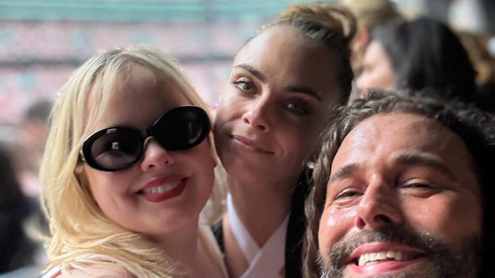 Cara was pictured enjoying Taylor's first night in Wembley alongside  Nicola Coughlan and Jon Van Ness